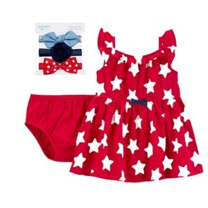 Carter's Child of Mine Baby Patriotic Dress Set 2-Piece Headwrap 3-Pack 4th july